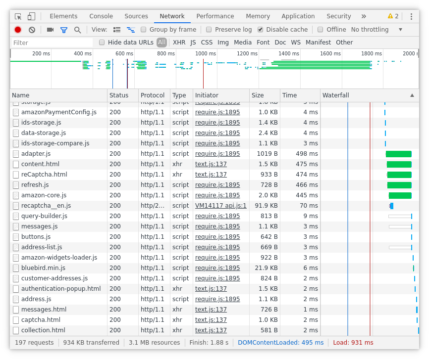 ext4 first load of contact page devtools