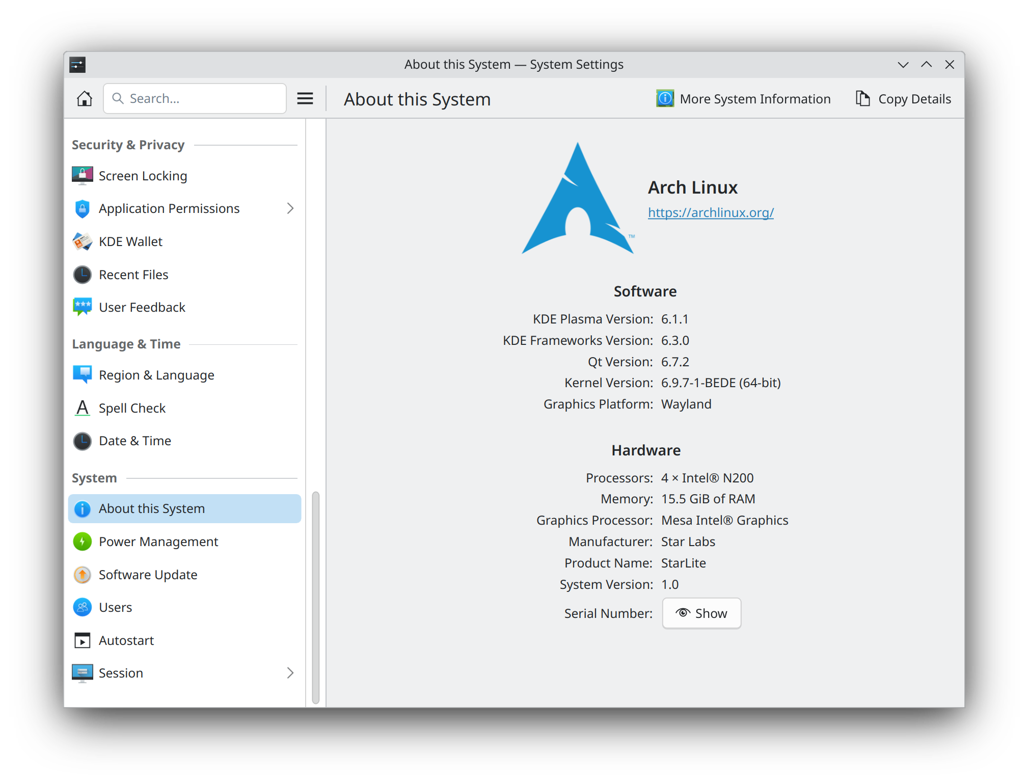 Plasma desktop system info